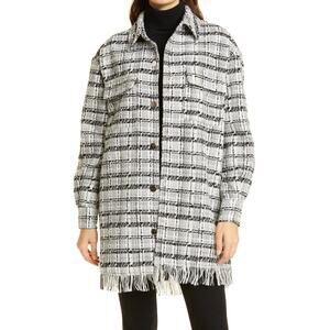 Retrofete Paris Plaid Fringe Hem Shirt Jacket - XS Black/White